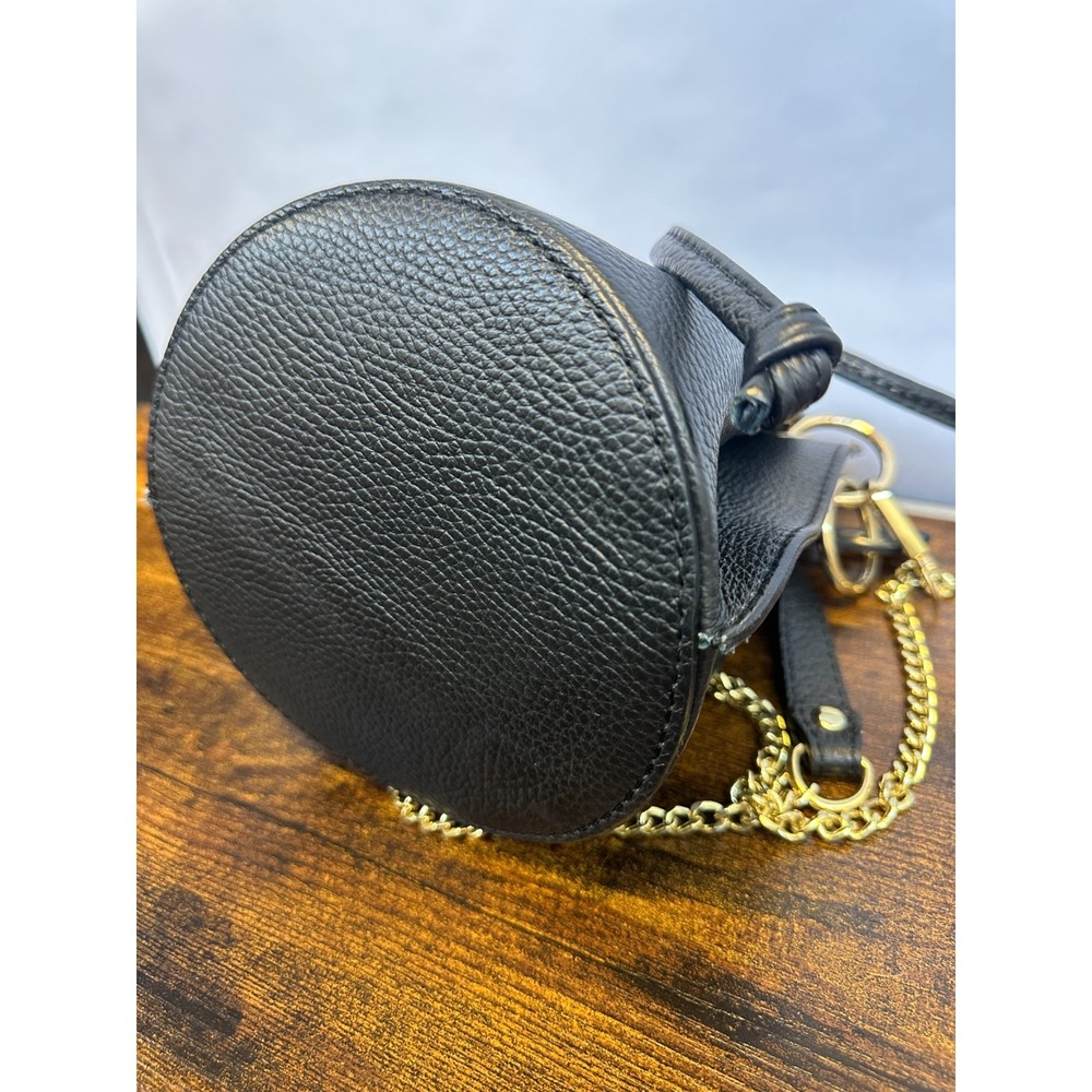 Vera Pelle Pebbled Leather Bucket Drawstring Bag Gold Chain Cross Body Purse EUC - Picture 14 of 16